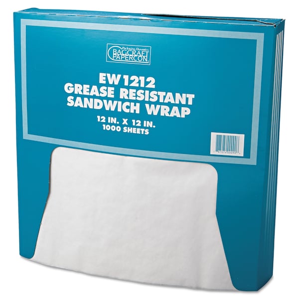 Bagcraft Grease-Resistant Paper Wrap/Liner, 12 x 12, White, PK5000 - P057012