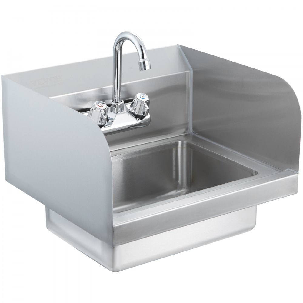 VEVOR Commercial Hand Sink with Faucet and Side Splash, NSF Stainless Steel Sink for Washing, Small Hand Washing Sink, Wall Mount Hand Basin for Restaurant, Kitchen, Bar, Garage and Home, 17x12.8 inch - SYXSPYDSB14104S2GV0