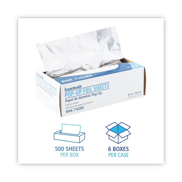 Boardwalk Standard Aluminum Foil Pop-Up Sheets, 63 Gauge, 9 x 10.75, PK3000 - BWK 7162