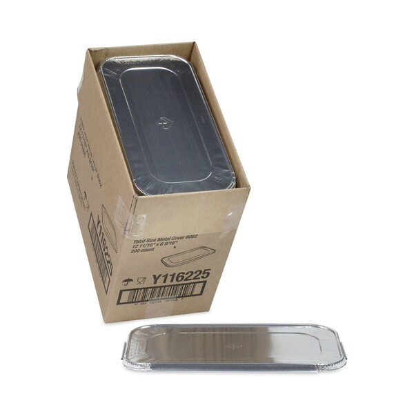 Pactiv Evergreen Aluminum Steam Table Pan Lid, Fits One-Third Size Pan, 6.19 x 12.31 x 0.5, 200PK - Y116225
