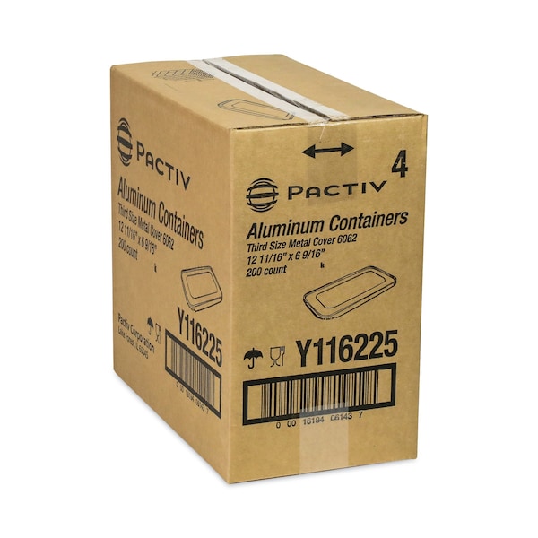 Pactiv Evergreen Aluminum Steam Table Pan Lid, Fits One-Third Size Pan, 6.19 x 12.31 x 0.5, 200PK - Y116225