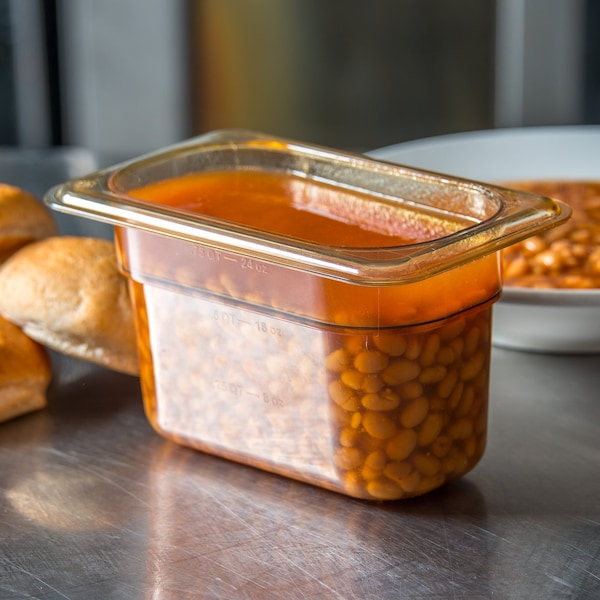 Carlisle Foodservice Food Pan HH, 4", DP, 1/9, Amber, PK6 - 3088713