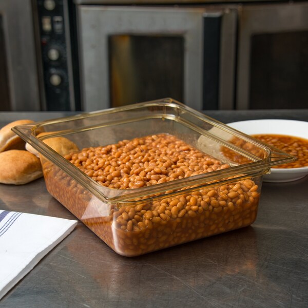 Carlisle Foodservice Half Size Food Pan HH, 4" D, Amber, PK6 - 10421B13