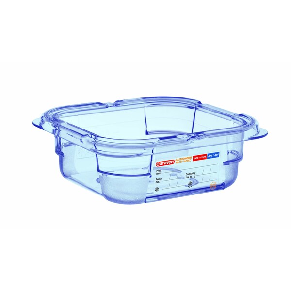 Araven FOOD PAN BPA-FREE GN1/6, 1qt BLUE TRANSPARENT, 6 7/8" X 6 3/8" X 2 1/2" - 07796