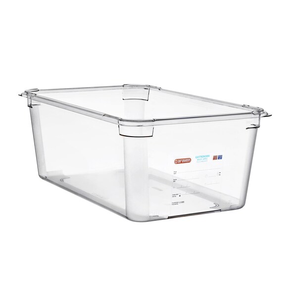 Araven FOOD PAN PC GN1/1, 27.5qt TRANSPARENT, 20 7/8" X 12 3/4" X 8" - 09835
