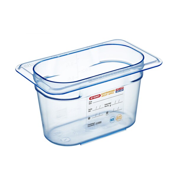 Araven FOOD PAN BPA-FREE GN1/9, 1.1qt BLUE TRANSPARENT, 6 7/8" X 4 1/4" X 4" - 74011