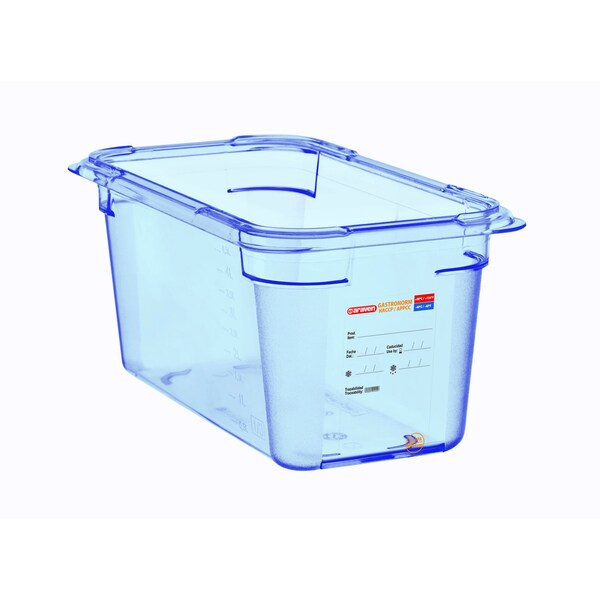 Araven FOOD PAN BPA-FREE GN1/4, 3.9qt BLUE TRANSPARENT, 10 3/8" X 6 3/8" X 6" - 07818