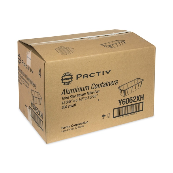 Pactiv Evergreen Aluminum Steam Table Pan, One-Third Size Deep Loaf Pan, 3" Deep, 5.9 x 8.04, 200PK - Y6062XH