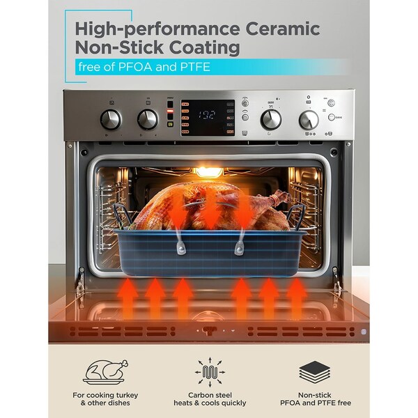 Black & Decker Large Turkey Roasting Pan with Rack, 0.8mm Carbon Steel Baking Pan - BDK400B