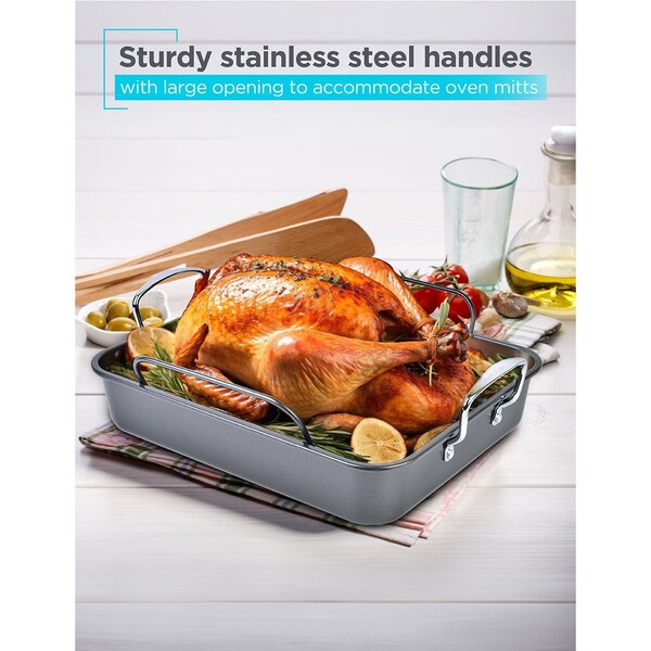 Black & Decker Large Turkey Roasting Pan with Rack, 0.8mm Carbon Steel Baking Pan - BDK400B
