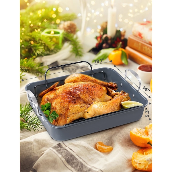 Black & Decker Large Turkey Roasting Pan with Rack, 0.8mm Carbon Steel Baking Pan - BDK400B