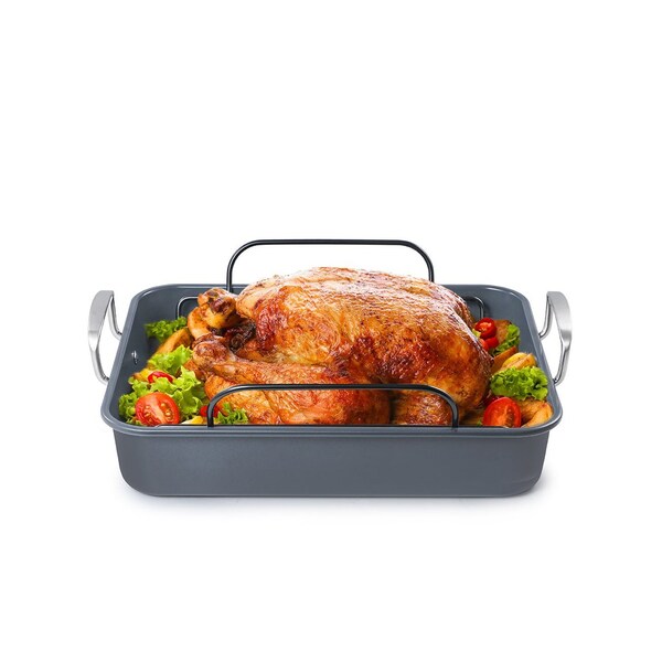 Black & Decker Large Turkey Roasting Pan with Rack, 0.8mm Carbon Steel Baking Pan - BDK400B