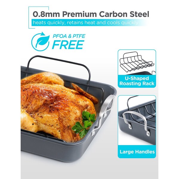 Black & Decker Large Turkey Roasting Pan with Rack, 0.8mm Carbon Steel Baking Pan - BDK400B
