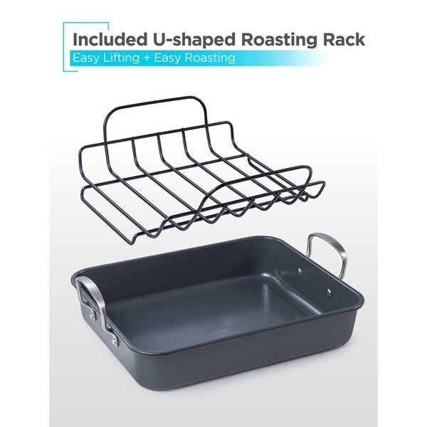 Black & Decker Large Turkey Roasting Pan with Rack, 0.8mm Carbon Steel Baking Pan - BDK400B