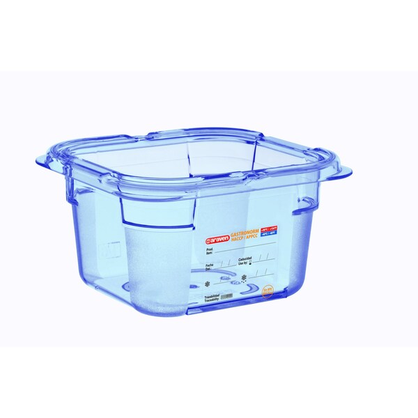 Araven FOOD PAN BPA-FREE GN1/6, 1.5qt BLUE TRANSPARENT, 6 7/8" X 6 3/8" X 4" - 07797