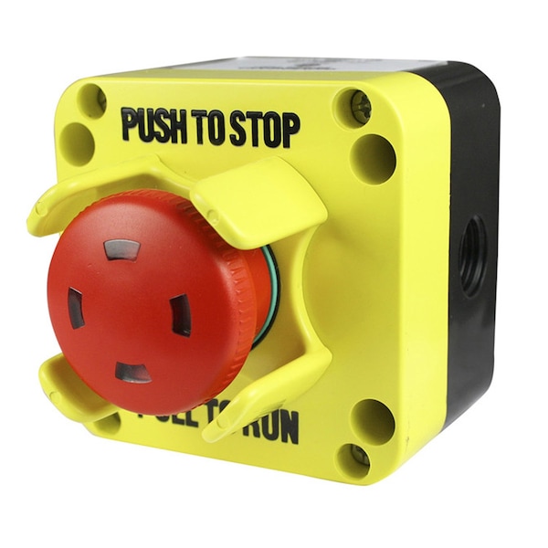 Botón de paro de emergencia con caja, 1 contacto normalmente cerrado y 1 contacto normalmente abierto, tipo push pull, cabeza de 40mm - SLA11NPNC001