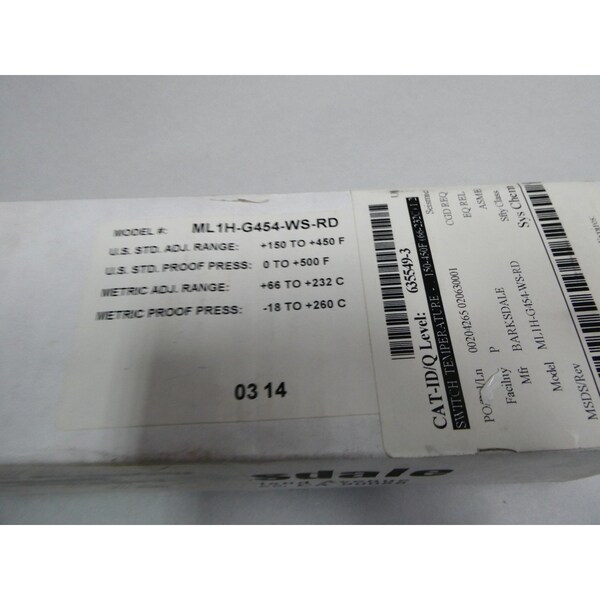 CONTROLADOR DE TEMPERATURA Barksdale 0-500F 125-600V-AC 125/250V-DC - ML1H-G454-WS-RD