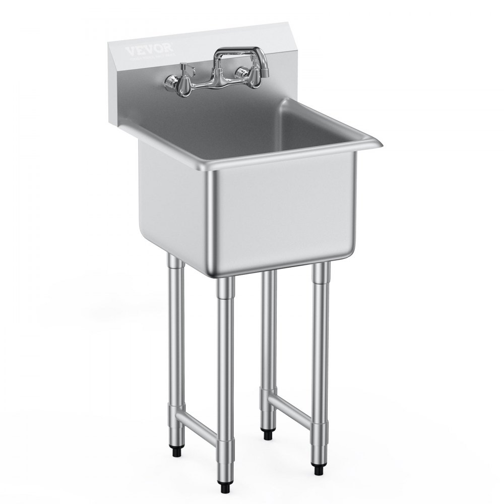 VEVOR Stainless Steel Prep & Utility Sink, 1 Compartment Free Standing Small Sink Include Faucet & legs, 18"x41" Commercial Single Bowl Sinks for Garage, Restaurant, Kitchen, Laundry, NSF Certified - SYLSSCDCY1515HPD7V0