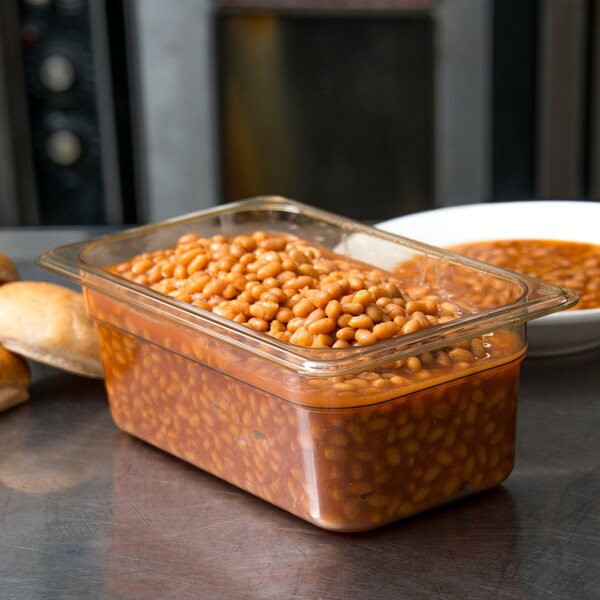 Carlisle Foodservice Food Pan HH, 4", DP, 1/4, Amber, PK6 - 3088113