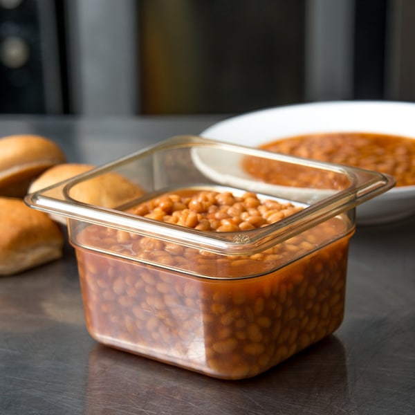 Carlisle Foodservice Food Pan HH, 4", DP, 1/6, Amber, PK6 - 3088413