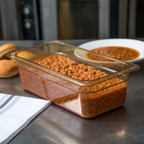 Carlisle Foodservice Food Pan HH, 4", DP, 1/3, Amber, PK6 - 3086113
