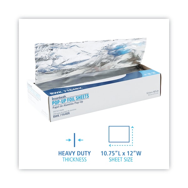 Boardwalk Heavy-Duty Aluminum Foil Pop-Up Sheets, 12" x 10 3/4", PK2400 - BWK7164