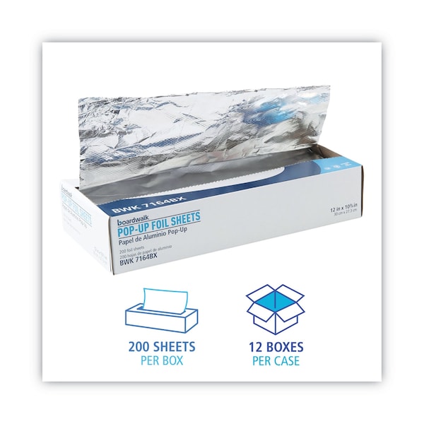 Boardwalk Heavy-Duty Aluminum Foil Pop-Up Sheets, 12" x 10 3/4", PK2400 - BWK7164