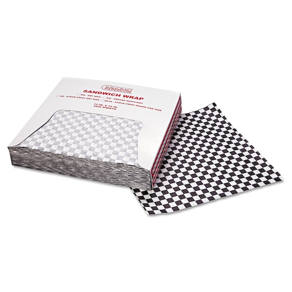 Bagcraft Grease-Resistant Wrap/Liners, 12 x 12, Black Checker, PK5000 - P057800