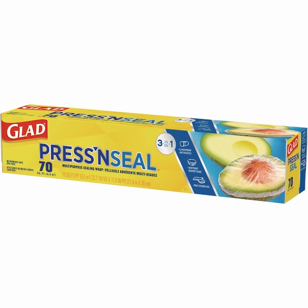 Glad Press'n Seal Food Plastic Wrap, 70 Square Foot Roll, PK12 - CLO 70441