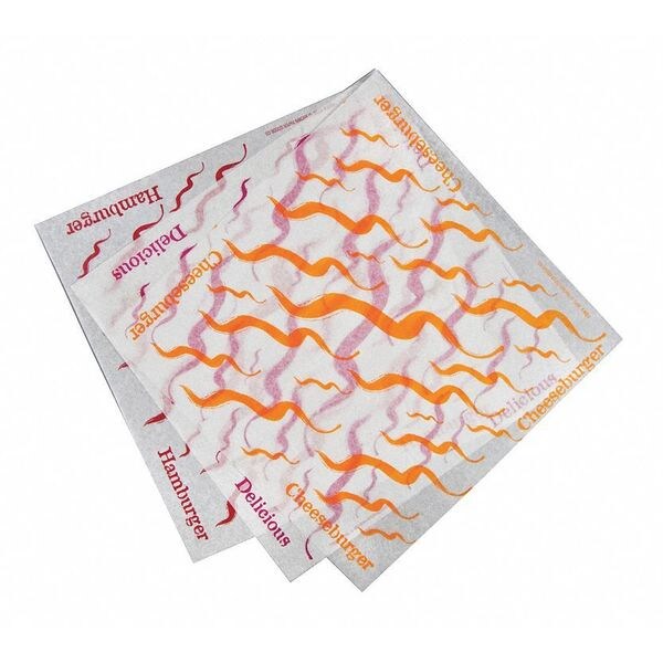Value Brand Dry Waxed Food Sheets, Cheeseburger Wave, 12 x 12", PK 1000 - F-4094