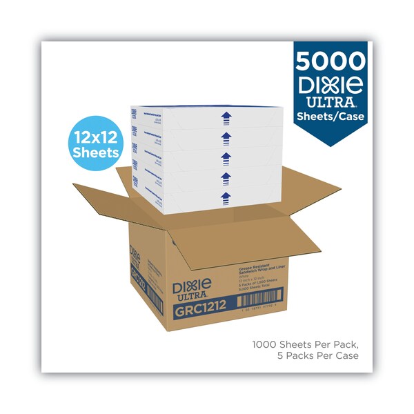 Dixie All-Purpose Food Wrap, Dry Wax Paper, 12 x 12, White, 1000PK - GRC1212