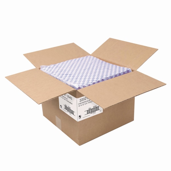 Paterson Grease-Resistant Food Wrap, 12 in. x 12 in., Blue Check, 5000PK - WG01014