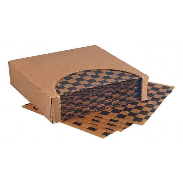 Value Brand Black Checkered Dry Waxed Natural Kraft Food Sheets, 12 x 12", PK1000 - F-3734