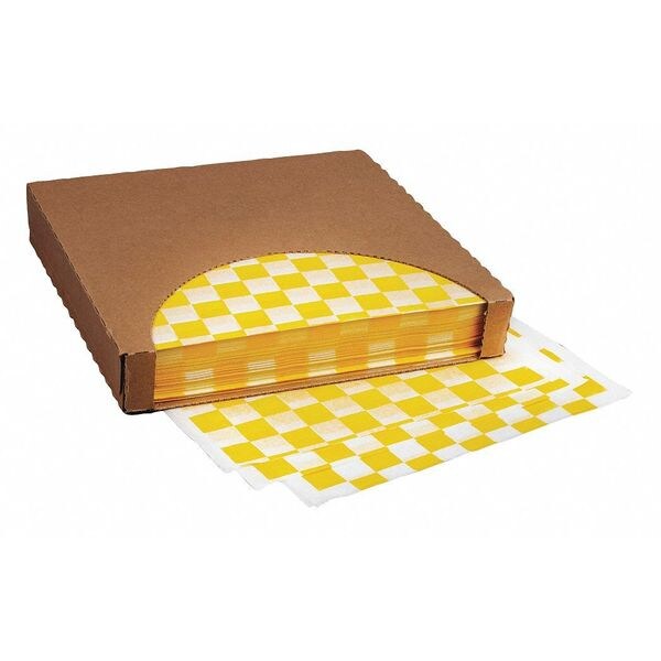 Value Brand Yellow Checkered Dry Waxed Food Sheets, 12 x 12", PK1000 - F-3740
