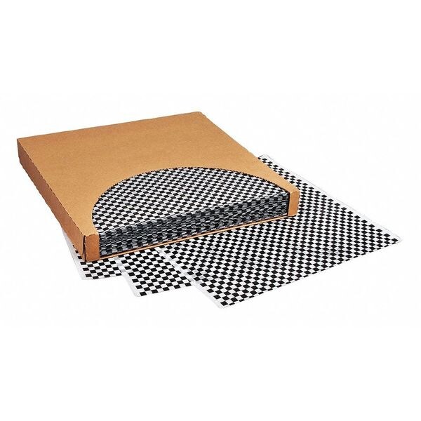 Value Brand Black Checkered Dry Waxed Food Sheets, 16 x 16", PK1000 - F-3728