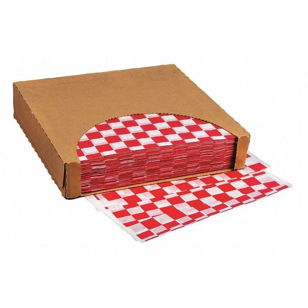 Value Brand Red Checkered Dry Waxed Food Sheets, 12 x 12", PK1000 - F-3739