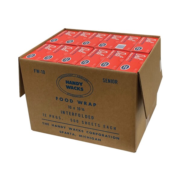 Handy Wacks Interfolded Food Wrap Deli Sheets, 10.75 x 10, 500 Box, 12 Boxes/Carton, 12PK - FW10