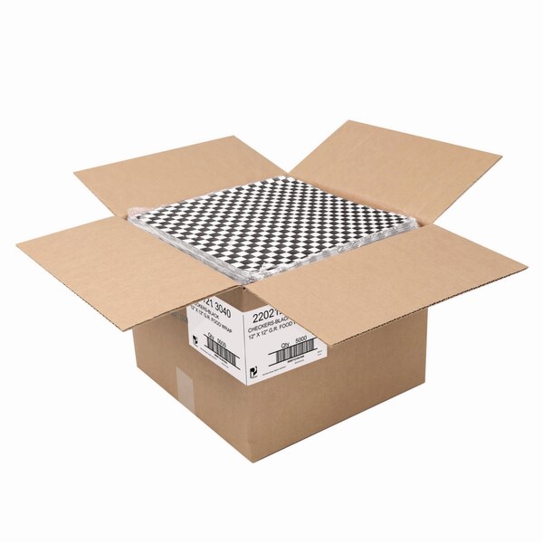 Paterson Grease-Resistant Food Wrap, 12 in. x 12 in., Black Check, 5000PK - WG01006