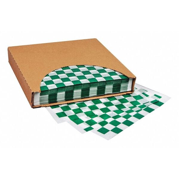 Value Brand Green Checkered Dry Waxed Food Sheets, 12 x 12", PK1000 - F-3733