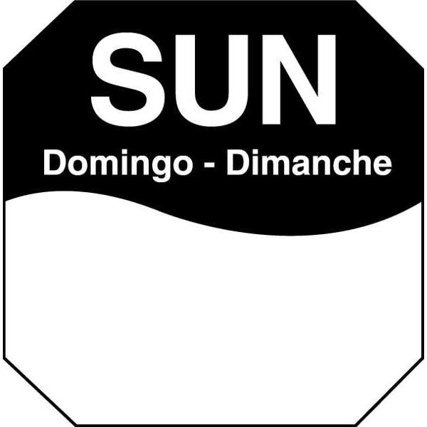 Daymark Day Label, Sunday, 3-1/9 In. W, PK1000 - 1100607