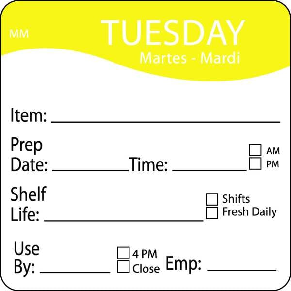 Daymark Day Label, Tuesday, 3-2/7 In. W, PK500 - 1122122