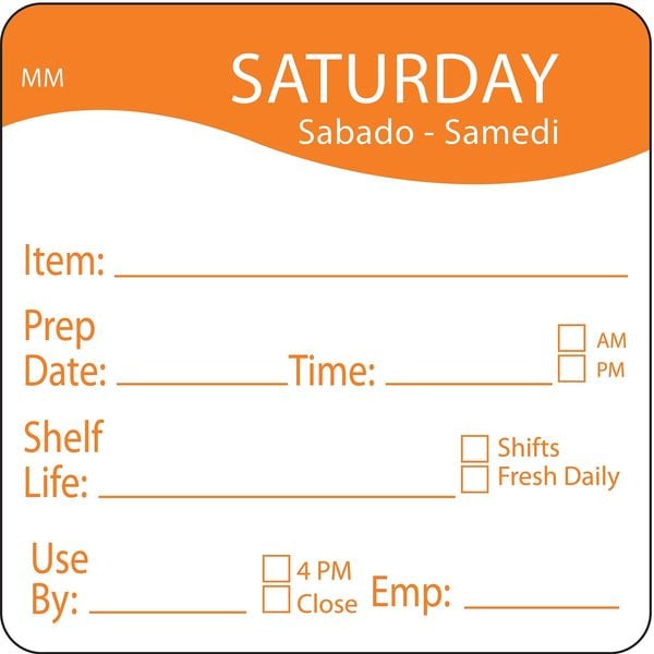Daymark Day Label, Saturday, 3-1/4 In. W, PK500 - 1122126