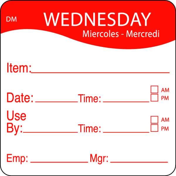 Daymark Day Label, Wednesday, 2-2/5 In. W, PK250 - 1100533