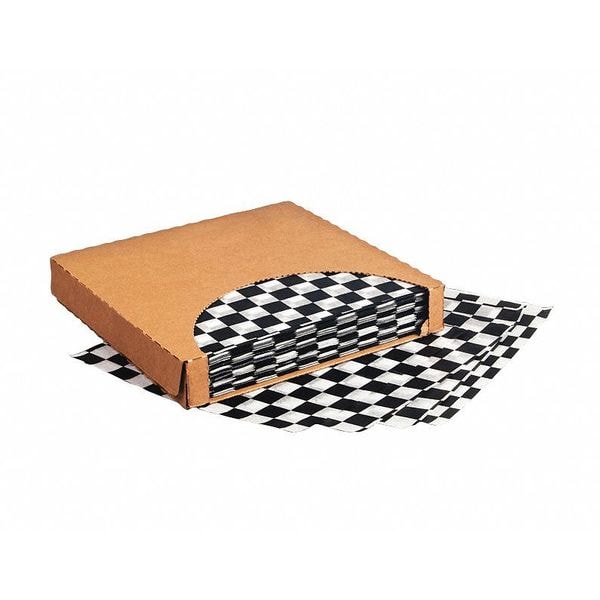 Value Brand Black Checkered Dry Waxed Food Sheets, 12 x 12", PK1000 - F-3731
