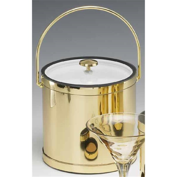 Sharptools Mylar Polished Brass 3 Quart Ice Bucket with Bale Handle Lucite Cover with Flat Knob - SH88579