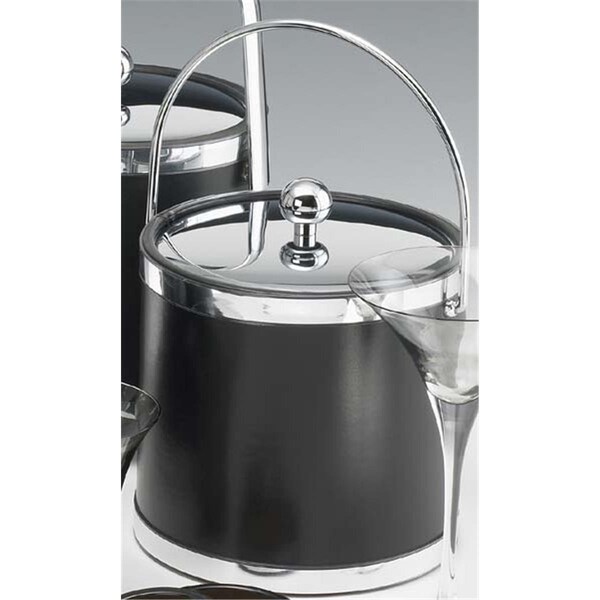 Sharptools Sophisticates Black with Polished Chrome 3 Quart Ice Bucket with Bale Handle  Bands and Metal Cover - SH6015