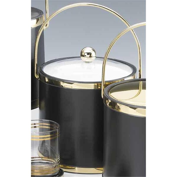 Sharptools Sophisticates Black with Polished Brass 3 Qt Ice Bucket with Bale Handle  Bands and Acrylic Cover - SH6014
