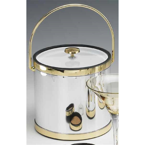 Sharptools Mylar Polished Chrome and Brass 3 Quart Ice Bucket with Bale Handle Lucite Cover with Flat Knob - SH88578