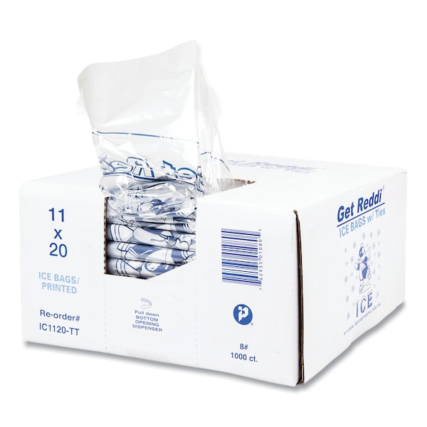 Inteplast Group Ice Bags with Twist-Ties, Ice: Penguin Icon Labeling, 8 lb Capacity, 11" x 20", Clear, PK1000 - IC1120-TT
