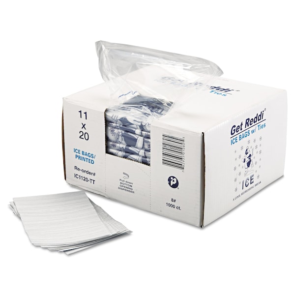 Inteplast Group Ice Bags with Twist-Ties, Ice: Penguin Icon Labeling, 8 lb Capacity, 11" x 20", Clear, PK1000 - IC1120-TT